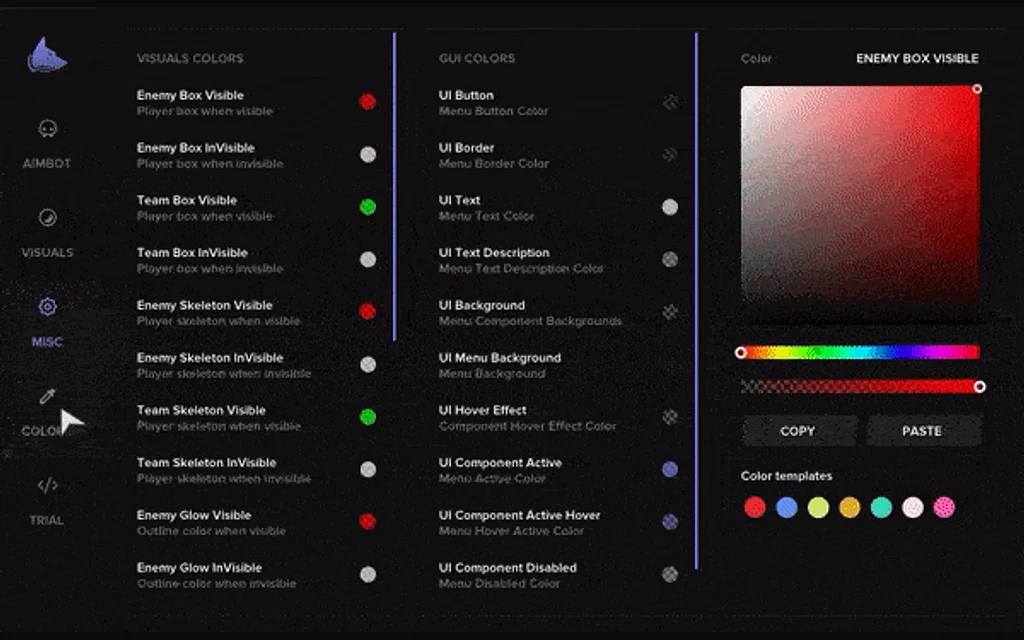 The Fecurity Colors tab with ESP and UI colour options