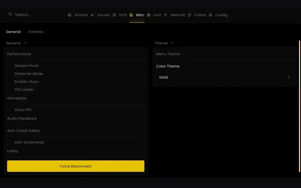The Royal Misc tab with StreamProof and performance options