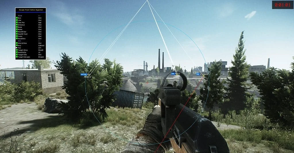 Escape from Tarkov gameplay aiming down sights with Hyperion ESP and loot markers active