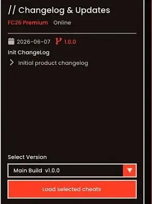The Meta dashboard Select Version dropdown set to Main Build with a Load selected cheats button