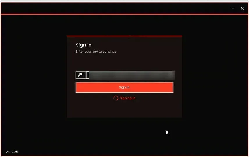 The Meta loader Sign In panel asking you to enter your key to continue