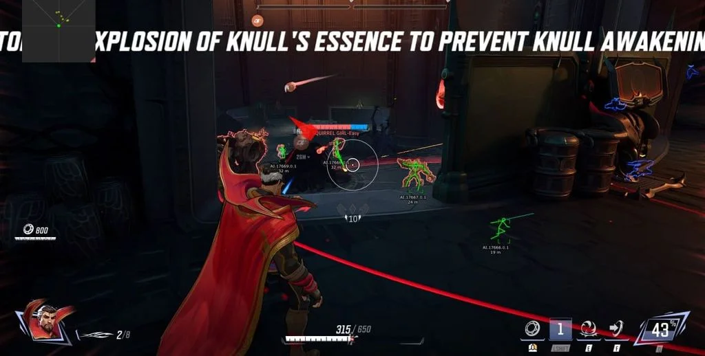 Marvel Rivals Visor aim FOV circle with skeleton, name and distance ESP on enemy heroes